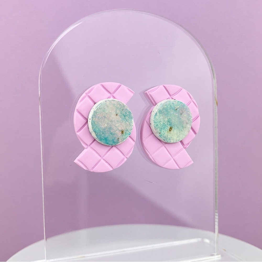 90s Sponge Paint Pattern Glitter Grid Handmade Polymer Clay Earrings